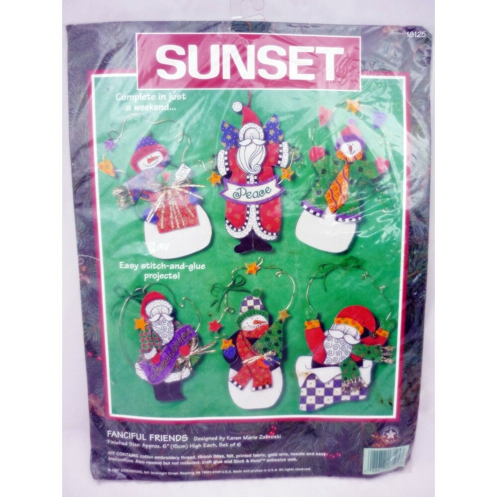 Sunset Christmas Ornament Sewing Kit Fanciful Friends Santa Snowman 18125